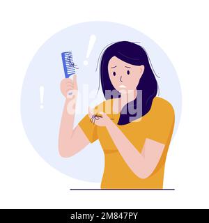 Flaches Design einer Frau mit Haarausfall. Abbildung für Websites, Landing-Pages, mobile Anwendungen, Poster und Banner. Trendige Flachvec Stock Vektor