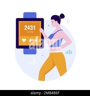 Flaches Design von Frauen Läufern verwendet Smartwatch. Abbildung für Websites, Landing-Pages, mobile Anwendungen, Poster und Banner. Trendiger Flachvektor Stock Vektor