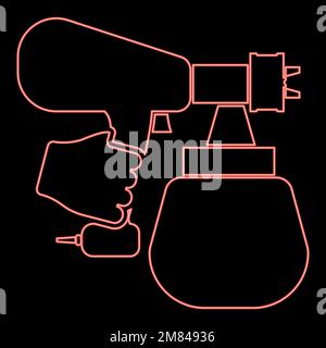 Neon-Sprühpistole in der Hand halten Sprühgerät mit Arm Werkzeug Zerstäuber Pulverisierer rot Vektordarstellung Bild flache Leuchte Stock Vektor