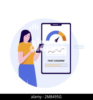Flaches Design des Geschwindigkeitstests für das Laden von Webseiten. Abbildung für Websites, Landing-Pages, mobile Anwendungen, Poster und Banner. Trendiger Flachvektor Stock Vektor