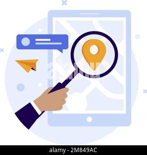 Flaches Design des Finde-Standort-Konzepts. Abbildung für Websites, Landing-Pages, mobile Anwendungen, Poster und Banner Stock Vektor