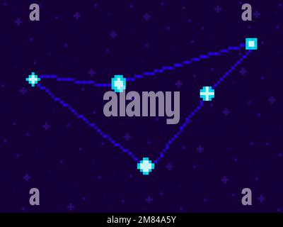 Die Indus-Konstellation im Pixel-Art-Stil. 8-Bit-Stars am Nachthimmel im Retro-Videospiel-Stil. Sternenhaufen und Galaxien. Anwendungsgerechtes Design Stock Vektor