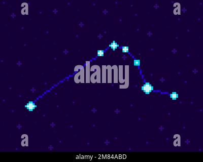 Die Horologium-Konstellation im Pixel-Art-Stil. 8-Bit-Stars am Nachthimmel im Retro-Videospiel-Stil. Sternenhaufen und Galaxien. Anwendungsgerechte Konstruktion Stock Vektor
