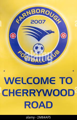 Farnborough Football Club Logo, Cherrywood Road, Farnborough, Hampshire, England, UK Stockfoto