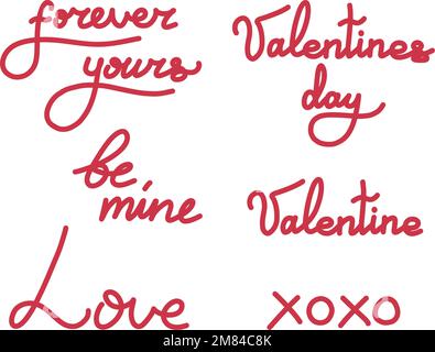 Ein Satz handgezeichneter Liebeszitate. Hochzeit, Jahrestag, Briefe für Poster, Grußkarte, Banner. Valentinstag-Kalligraphie-Vektordarstellung. Stock Vektor