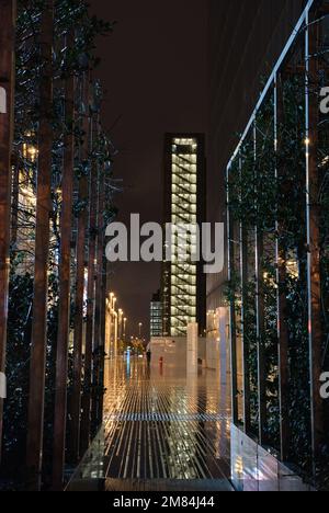 Francois Mitterand Bibliothek in Paris bei Nacht Stockfoto