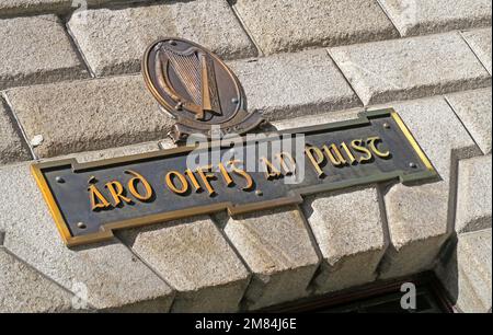 An Post Historic Logo, General Post Office, ARD-Oifig an Phoist, O'Connell Street, Dublin Stockfoto