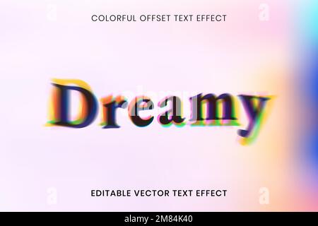 Editierbare Text-Effekt-Vektor-Vorlage, bunte Offset-Schrift Typografie Stock Vektor