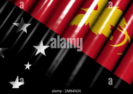 Schöne Hymne-Tagesflagge 3D - glänzend - sieht aus wie eine Plastikflagge von Papua-Neuguinea mit großen Falten Stockfoto