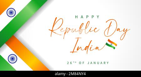 Happy Republic Day India, Banner mit Flaggen. Republic Day of India, 26. Januar, Kalligrafie für Grußkarten- oder Posterdesign. Vektordarstellung Stock Vektor