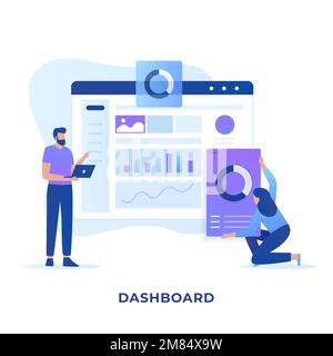 Flache Darstellung des Designkonzepts des Admin-Dashboards. Abbildung für Websites, Landing-Pages, mobile Anwendungen, Poster und Banner Stock Vektor