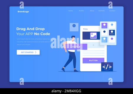 Landing-Page-Konzept für Website Builder per Drag-and-Drop. Abbildung für Websites, Landing-Pages, mobile Anwendungen, Poster und Banner Stock Vektor