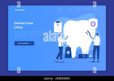 Landing-Page-Illustrationskonzept der Zahnarztpraxis. Abbildung für Websites, Landing-Pages, mobile Anwendungen, Poster und Banner. Stock Vektor