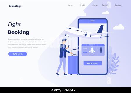 Landing-Page für Online-Buchung von Flugtickets. Abbildung für Websites, Landing-Pages, mobile Anwendungen, Poster und Banner. Stock Vektor