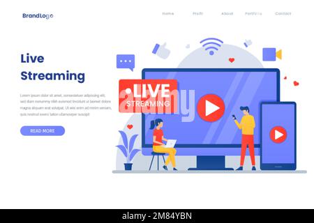 Live-Streaming-Konzept mit flacher Illustration. Abbildung für Websites, Landing-Pages, mobile Anwendungen, Poster und Banner. Stock Vektor