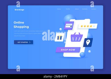 3D Abbildung des Konzepts der Landing-Page für Online-Shopping. Abbildung für Websites, Landing-Pages, mobile Anwendungen, Poster und Banner. Stock Vektor