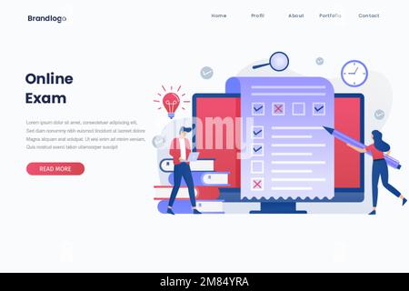 Webbanner für Online-Prüfungen. Abbildung für Websites, Landing-Pages, mobile Anwendungen, Poster und Banner. Stock Vektor