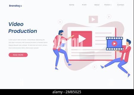 Landing-Page-Konzept für die Videoproduktion. Abbildungen für Websites, Landing-Pages, mobile Apps, Poster und Banner. Stock Vektor