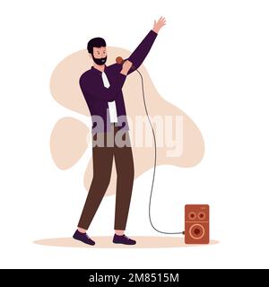 Flaches Design von Männern, die laut singen. Abbildung für Websites, Landing-Pages, mobile Anwendungen, Poster und Banner. Trendige flache Vektordarstellung Stock Vektor