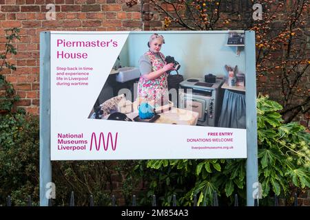 Schild vor Piermaster's House in Liverpool Docks. Jetzt Teil der Nationalmuseen Liverpool. Stockfoto