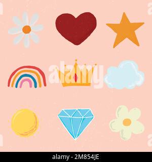 Niedliches handgezeichnetes Sticker-Vektor-Element-Set Stock Vektor