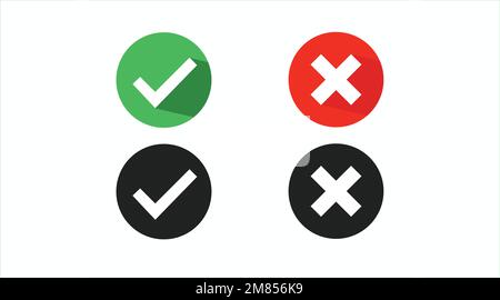Symbolgruppe "Ja" und "Nein" oder "richtig" und "falsch" oder "genehmigt und abgelehnt". Vektor isolierte flache Darstellung Stock Vektor