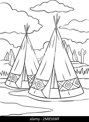 Indianische Indianer-Tepee-Malseite Stock Vektor