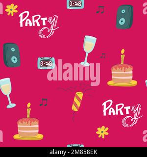 Farbenfrohes, nahtloses Muster zum Geburtstag, perfekt für Geschenkverpackung, Geschenktasche usw. Stock Vektor