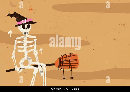 Cartoon Halloween Hintergrund Vektor Illustration, gruselige Skelett Hexe Stock Vektor