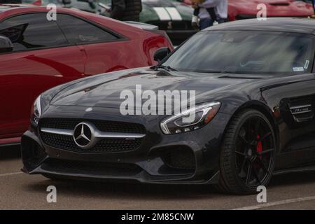 Vorderansicht eines Mercedes AMG GT. Stockfoto