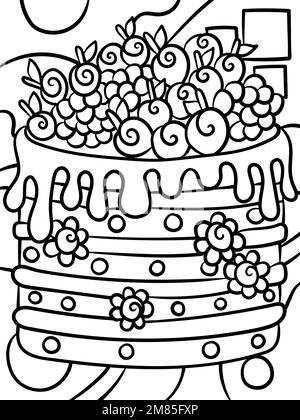 Kuchen – Süße Lebensmittel – Ausmalseite für Kinder Stock Vektor