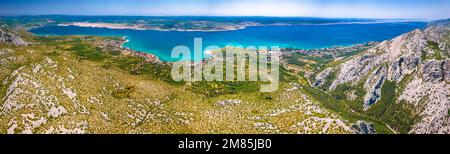 Velebit Kanal und Starigrad Panoramablick vom Paklenica Nationalpark, Dalmatien Inselgruppe von Kroatien Stockfoto