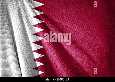 Katar-Flagge auf Handtuchoberfläche mit Ländersymbol Stockfoto