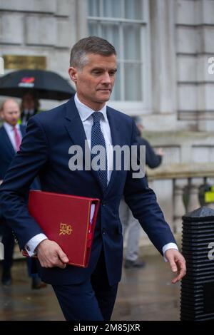 London, England, Großbritannien. 12. Januar 2023. Minister für Verkehr, MARK HARPER, wird beim Verlassen des Kabinetts gesehen. (Kreditbild: © Tayfun Salci/ZUMA Press Wire) NUR REDAKTIONELLE VERWENDUNG! Nicht für den kommerziellen GEBRAUCH! Stockfoto