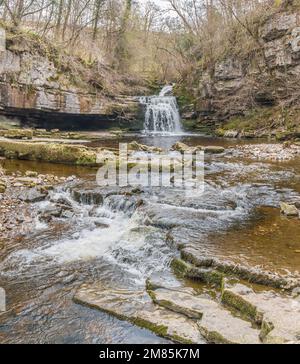 Cauldron Falls auf Walden Beck in West Burton, Wensleydale, Yorkshire Dales. Stockfoto