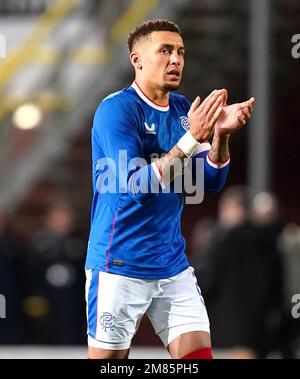 Dateifoto von 08-01-2023 von Rangers' James Tavernier, der sich darauf freut, die großen schottischen Auszeichnungen zu vervollständigen, während er sich auf das Halbfinale des Viaplay Cup gegen Aberdeen am Sonntag im Hampden Park vorbereitet. Ausgabedatum: Donnerstag, 12. Januar 2023. Stockfoto