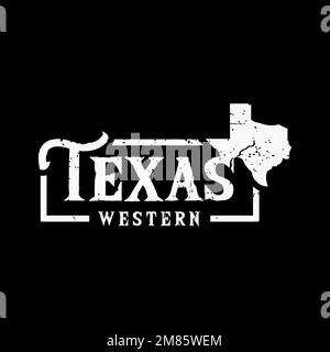 Vorlage für das Texas State Logo, Emblem, Label. Single Star Country. Typografie, Texas USA Vintage-Design. Darstellung des Kartensymbols. Schwarzer Hintergrund Stock Vektor