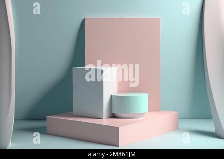 Geometrische Formen für die Produktpräsentation, Plattform auf pastellfarbenem Hintergrund. Eleganter Hintergrund für Präsentationen. Minimalistischer Stil, minimalistische Stockfoto