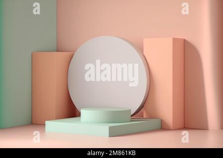 Geometrische Formen für die Produktpräsentation, Plattform auf pinkfarbenem Hintergrund. Eleganter Hintergrund für Präsentationen. Minimalistischer Stil, minimalistischer Vorzeigemodus Stockfoto