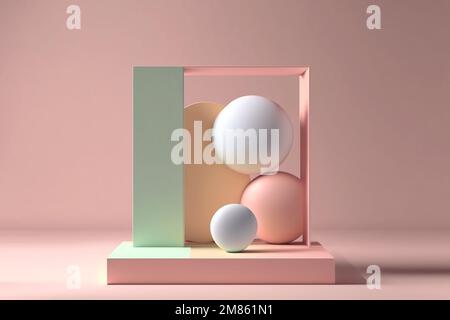 Geometrische Formen für die Produktpräsentation, Plattform auf pinkfarbenem Hintergrund. Eleganter Hintergrund für Präsentationen. Minimalistischer Stil, minimalistischer Vorzeigemodus Stockfoto