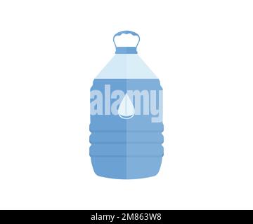 Große Wasserflasche. Logo von Healthy agua Bottle. Eine Flasche klares, transparentes Wasser in einem blauen. Natürliches und gesundes Lifestyle-Konzept, Wasserflasche. Stock Vektor