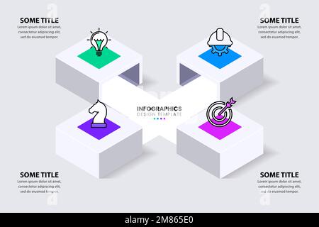 Infografik-Vorlage mit Symbolen und 4 Optionen oder Schritten. Kreuzung. Kann für Workflow-Layout, Diagramm, Banner, webdesign verwendet werden. Vektordarstellung Stock Vektor