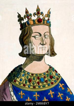 Louis IX (1214-1270). Handfarbene Ätzung von König Ludwig IX. Von Frankreich nach einem goldenen Reliquar der Sainte Chapel in Paris, zerstört im Jahr 1793. Stockfoto