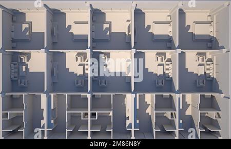 Die Innenausstattung ist ähnlich wie die Wohnzimmer mit Blick von oben. 3D-Rendering Stockfoto