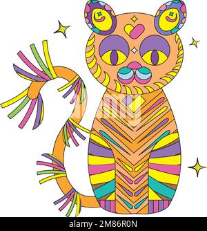 Isolierter katzenförmiger farbiger Mandalavektor Stock Vektor