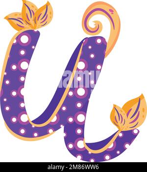 Isolierter farbiger Buchstabe U mit Blumenverzierungen Schriftart Schriftart Vektor Stock Vektor