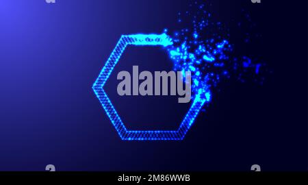 Blaue sechseckige Formen von kleinen Pikes. Nanotechnologie abstrakter Teilchenhintergrund mit Neon leuchtender Wabenstruktur. Vektor-Illustration. Stock Vektor