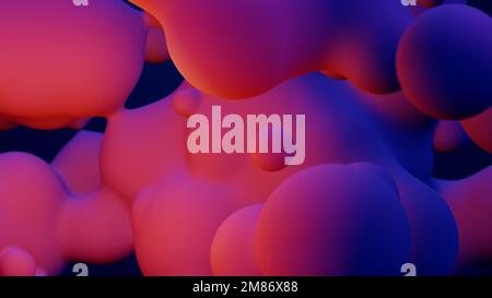 Metaverse 3D Rendern Morphing Animation Pink Purple abstrakte Metaball Metasphäre Bubbles Art Sphere blauer Hintergrund Hintergrund bewegliche Meta Bälle Stockfoto