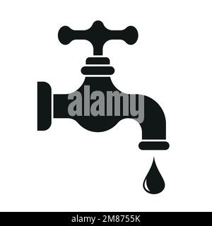 Wasserhahnsymbol für Web. Einfaches Wasserhahn-Vektordesign. Wasserhahn mit Symbol für herunterfallendes Netz isoliert auf weiß. Logo des Wasserhahns im Garten. Fa Stock Vektor