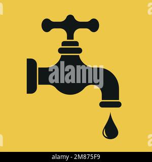 Wasserhahnsymbol für Web. Einfaches Wasserhahn-Vektordesign. Wasserhahn mit Symbol für herunterfallendes Netz isoliert auf weiß. Logo des Wasserhahns im Garten. Fa Stock Vektor